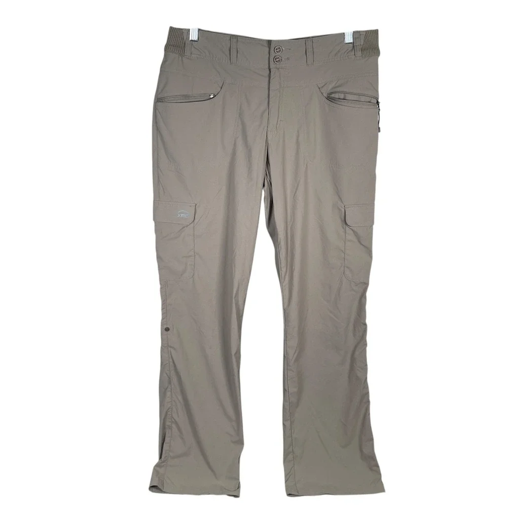 Cabelas XPG Cargo Pants Womens 10 Beige Stretch Nylon Hiking Roll Up‎ read